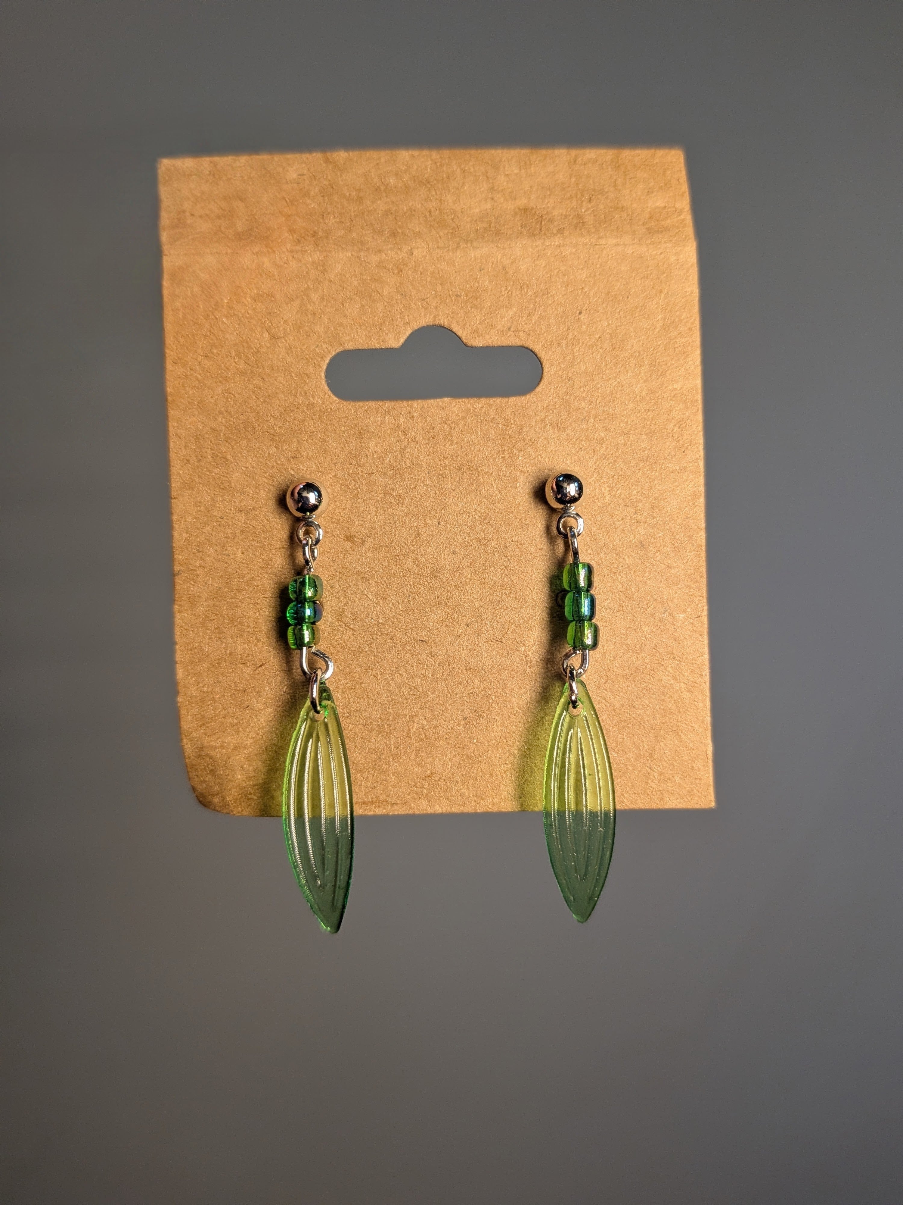 Green Leaf Earrings, Silver