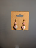 Pink Ying-Yang Earrings, Gold