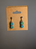 Blue-Green Beaded Earrings, Silver