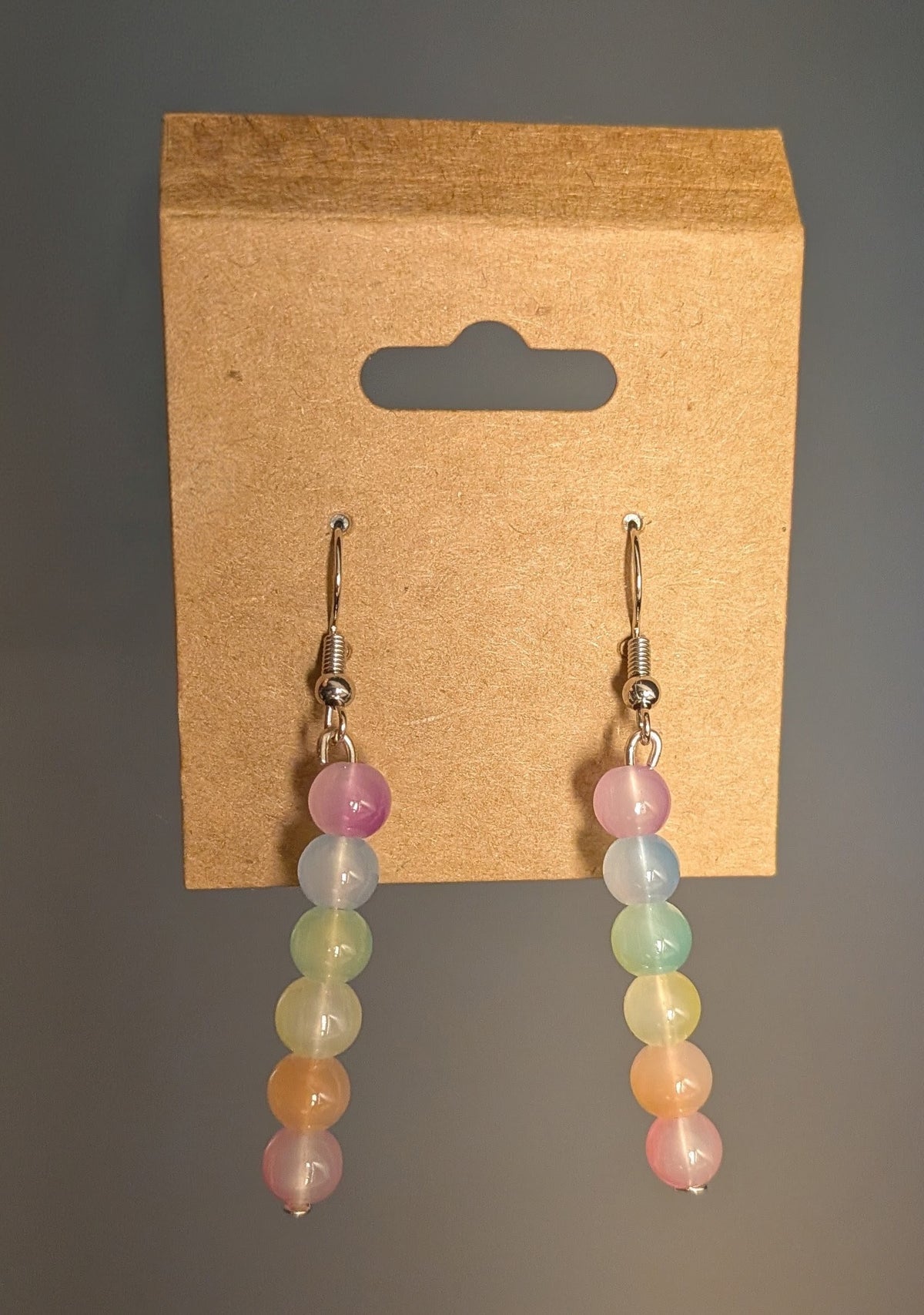Pride-Rainbow Beaded Earrings, Silver