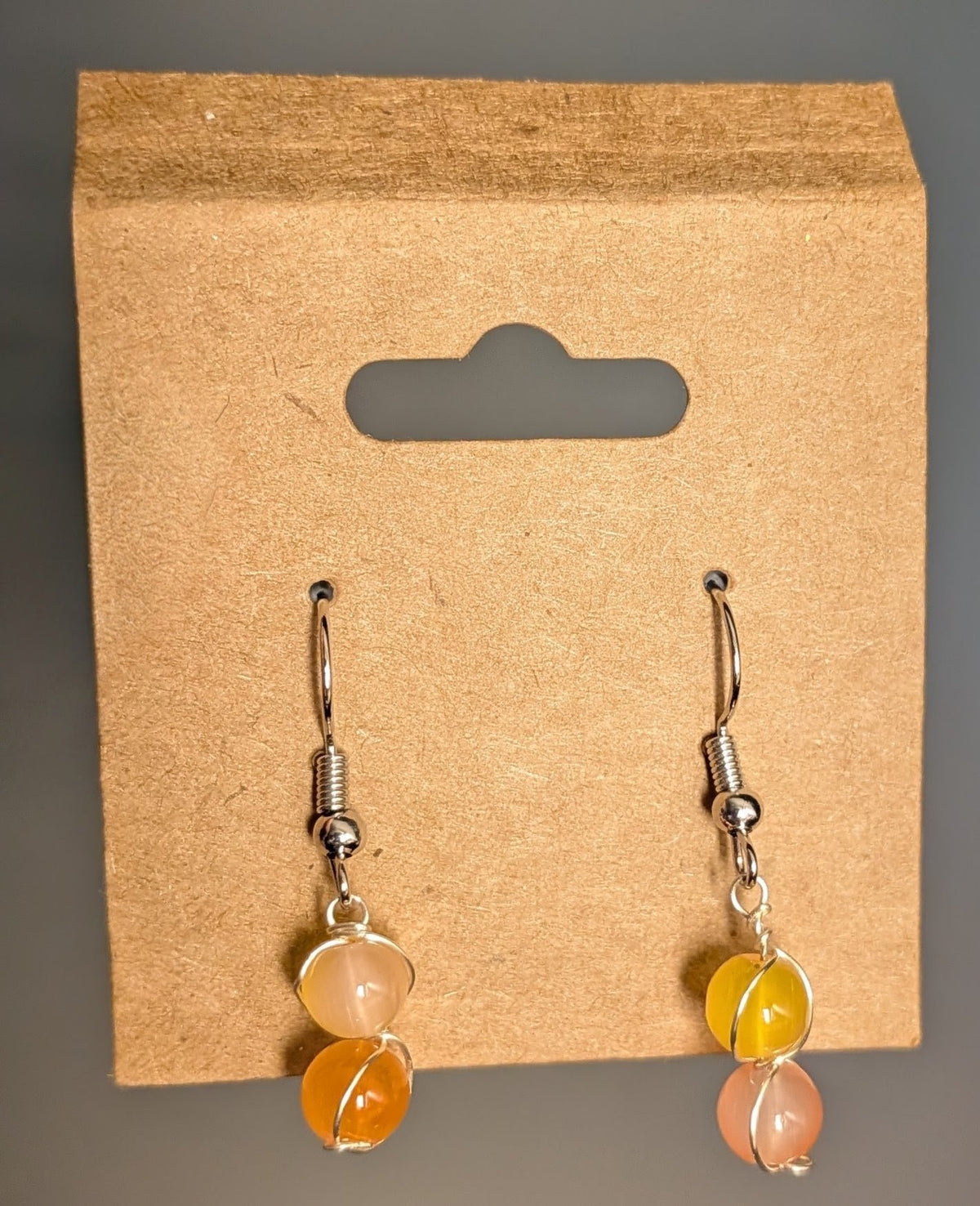 Yellow Orange Wrapped Beaded Earrings, Silver