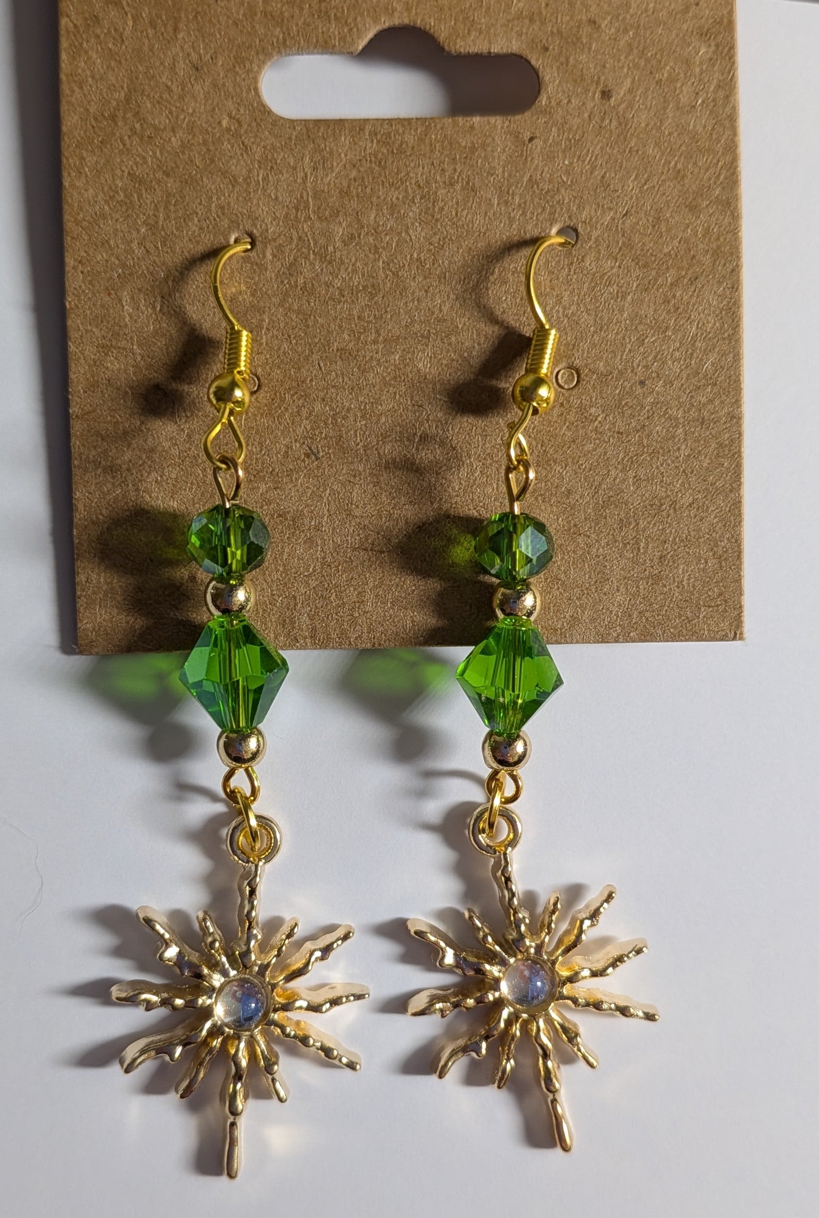 Sun Pendant Earrings, Gold - Hypoallergenic