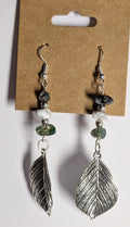 Leaf Pendant Rock Earrings, Silver - Hypoallergenic