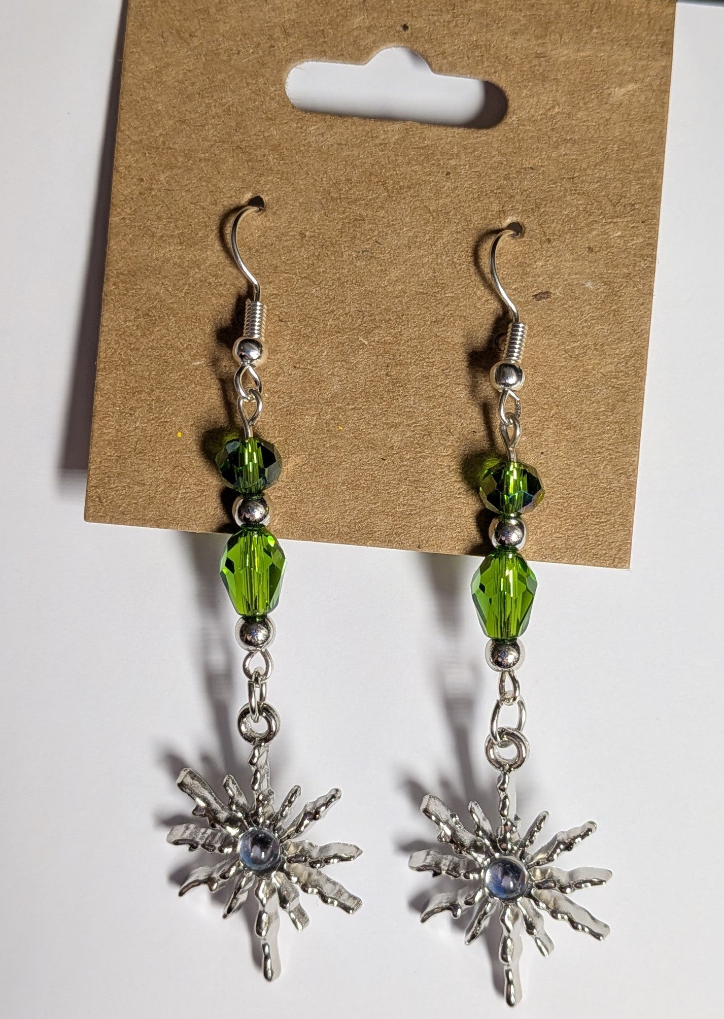 Sun Pendant Beaded Earrings, Silver - Hypoallergenic