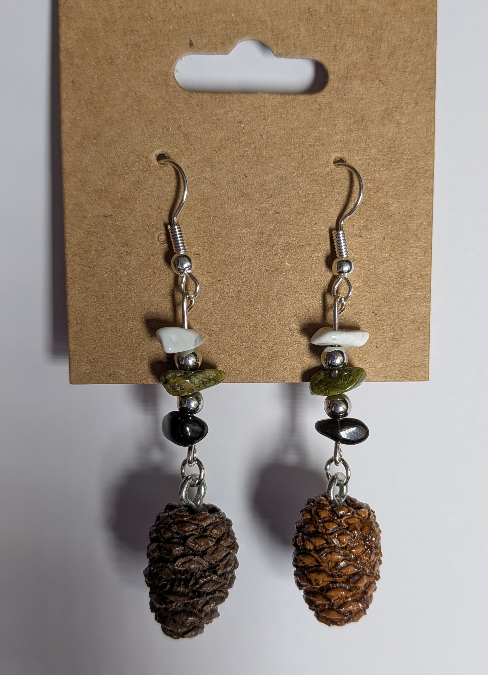 Pinecone Rock Earrings, Silver - Hypoallergenic