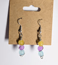 Blue, Purple, Yellow Beaded Earrings, Silver - Hypoallergenic
